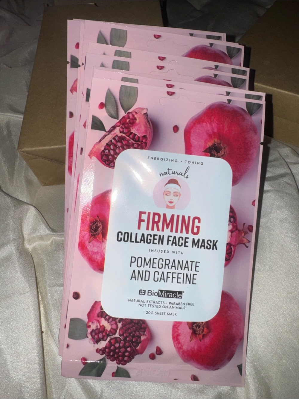 Naturals Firming Collagen Face Mask - Pomegranate (Pink), Box of 10